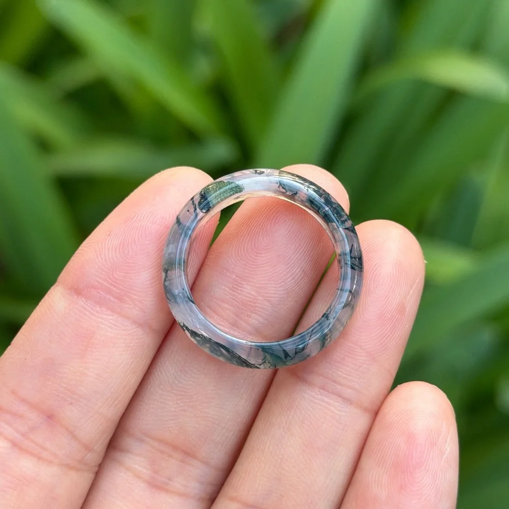 Size‎ 10 translucent green moss agate band ring 0713